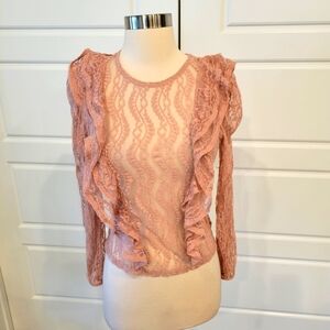 IRIS BLUSH LACE DOUBLE RUFFLE LONG SLEEVE TOP SIZE SMALL